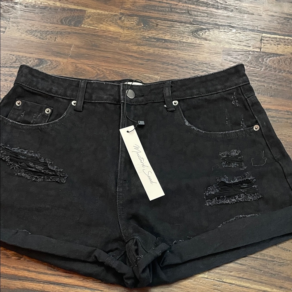 Mustard Seed Black Distressed Jean Shorts